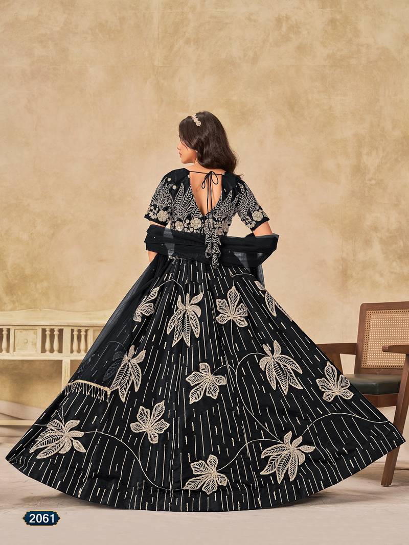 Black Art Silk Embroidered Semi Stitched Lehenga Choli Size Up To 42