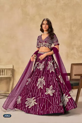 Purple Art Silk Embroidered Semi Stitched Lehenga Choli Size Up To 42