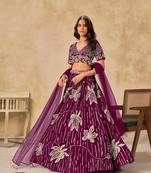 Purple Art Silk Embroidered Semi Stitched Lehenga Choli Size Up To 42