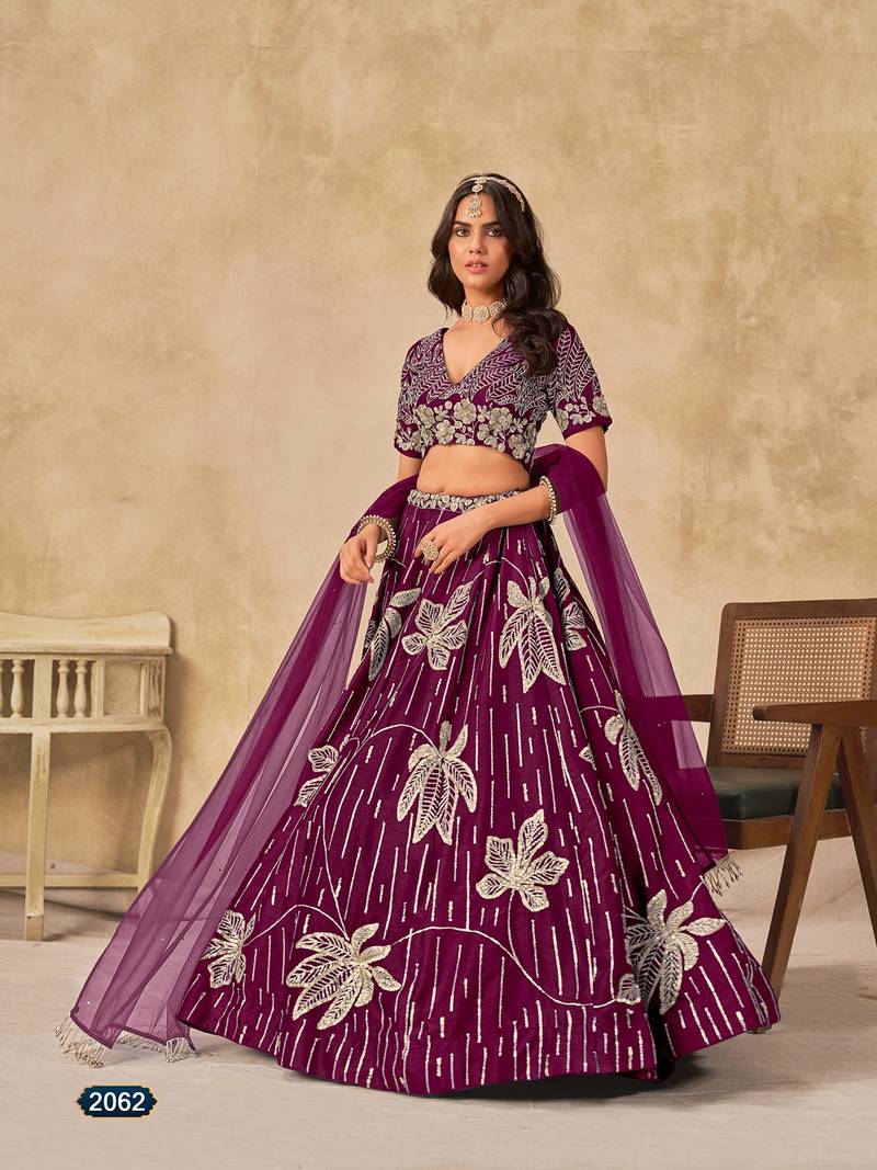 Purple Art Silk Embroidered Semi Stitched Lehenga Choli Size Up To 42