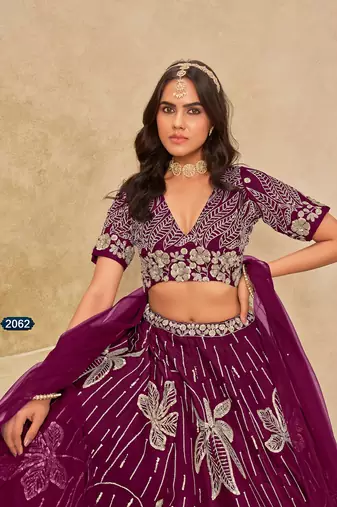 Purple Art Silk Embroidered Semi Stitched Lehenga Choli Size Up To 42