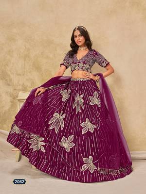 Purple Art Silk Embroidered Semi Stitched Lehenga Choli Size Up To 42 3