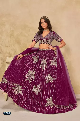 Purple Art Silk Embroidered Semi Stitched Lehenga Choli Size Up To 42