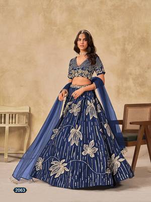 Blue Art Silk Embroidered Semi Stitched Lehenga Choli Size Up To 42 2