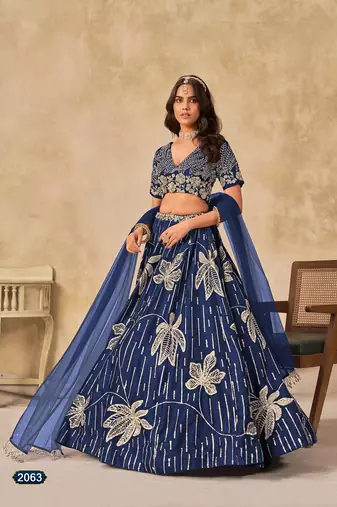 Blue Art Silk Embroidered Semi Stitched Lehenga Choli Size Up To 42