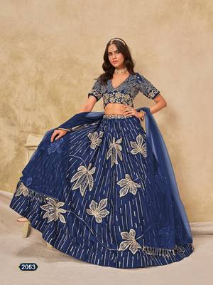 Blue Art Silk Embroidered Semi Stitched Lehenga Choli Size Up To 42 1