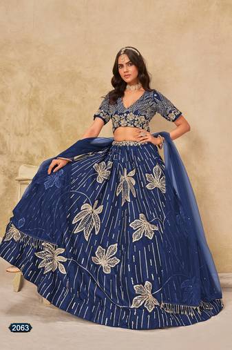 Blue Art Silk Embroidered Semi Stitched Lehenga Choli Size Up To 42