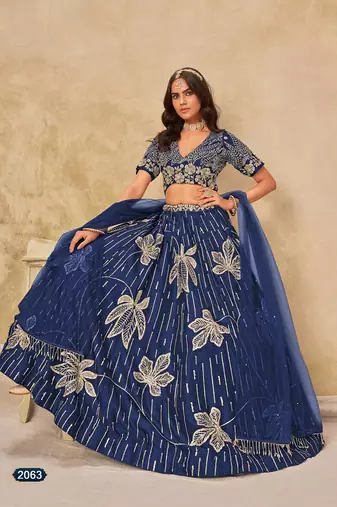 Blue Art Silk Embroidered Semi Stitched Lehenga Choli Size Up To 42