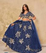 Blue Art Silk Embroidered Semi Stitched Lehenga Choli Size Up To 42