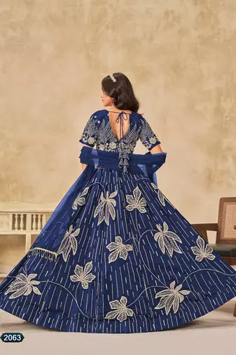 Blue Art Silk Embroidered Semi Stitched Lehenga Choli Size Up To 42