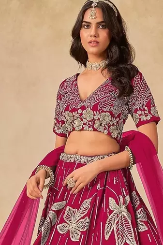 Pink Art Silk Embroidered Semi Stitched Lehenga Choli Size Up To 42