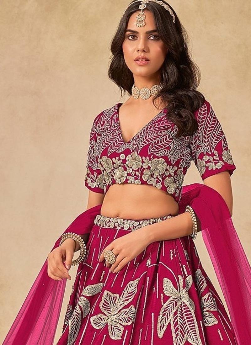 Pink Art Silk Embroidered Semi Stitched Lehenga Choli Size Up To 42