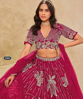 Pink Art Silk Embroidered Semi Stitched Lehenga Choli Size Up To 42 1
