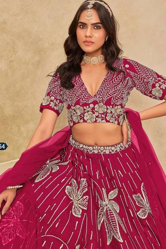 Pink Art Silk Embroidered Semi Stitched Lehenga Choli Size Up To 42