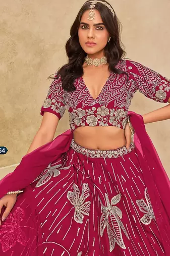 Pink Art Silk Embroidered Semi Stitched Lehenga Choli Size Up To 42