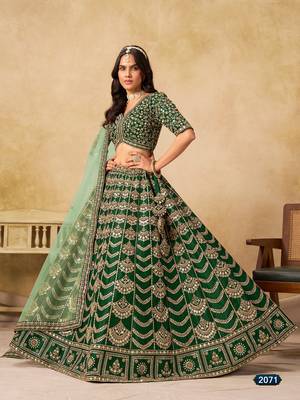 Green Art Silk Embroidered Semi Stitched Lehenga Choli Size Up To 42 1