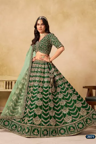 Green Art Silk Embroidered Semi Stitched Lehenga Choli Size Up To 42