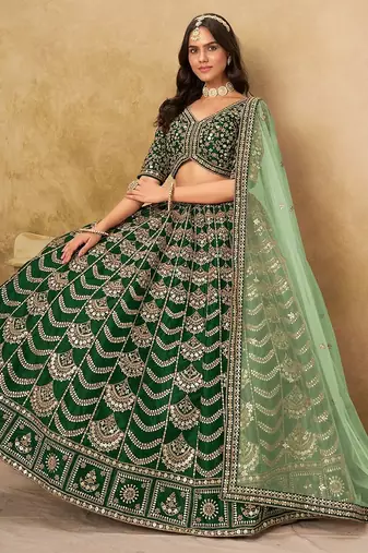 Green Art Silk Embroidered Semi Stitched Lehenga Choli Size Up To 42