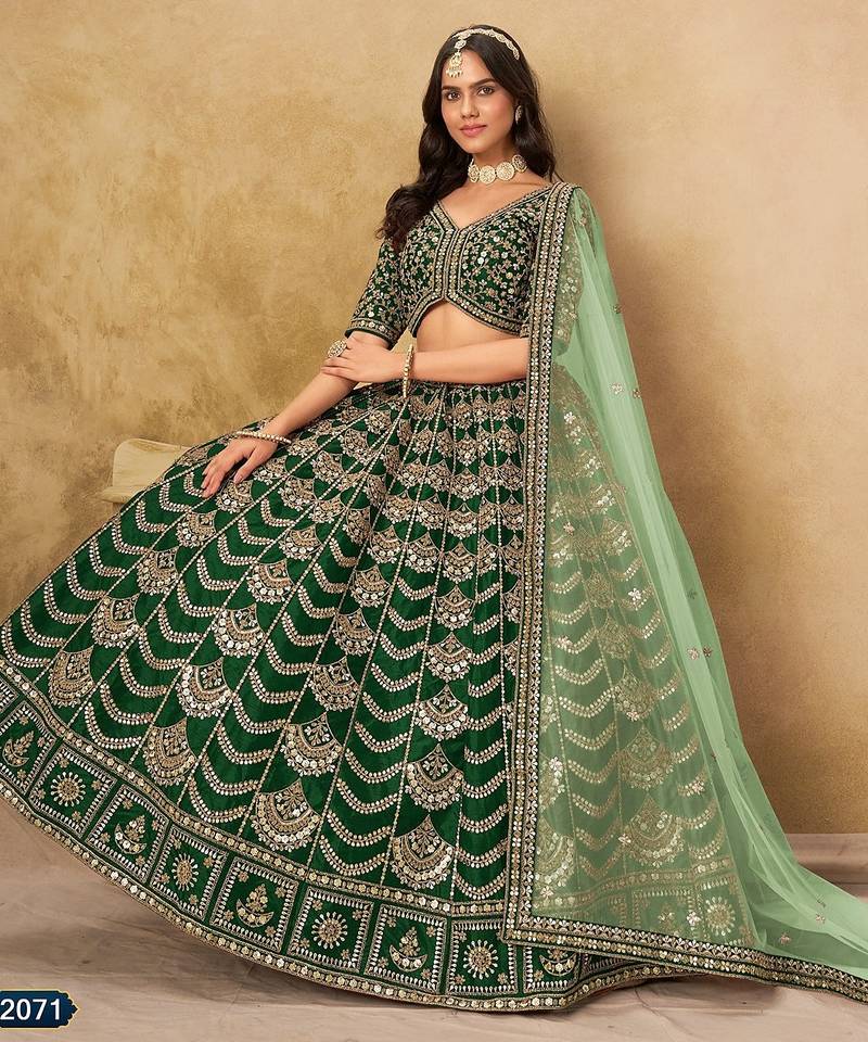 Green Art Silk Embroidered Semi Stitched Lehenga Choli Size Up To 42