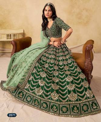 Green Art Silk Embroidered Semi Stitched Lehenga Choli Size Up To 42 3