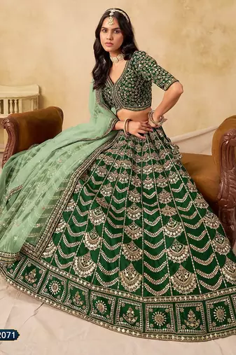 Green Art Silk Embroidered Semi Stitched Lehenga Choli Size Up To 42