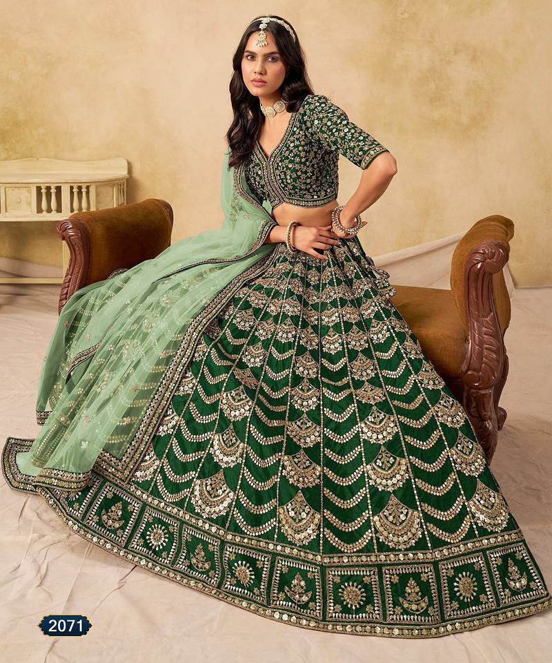 Green Art Silk Embroidered Semi Stitched Lehenga Choli Size Up To 42