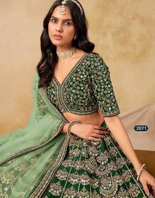 Green Art Silk Embroidered Semi Stitched Lehenga Choli Size Up To 42 4