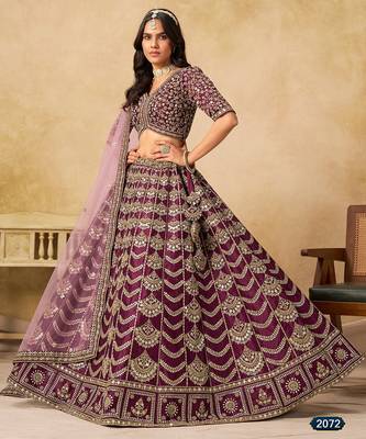 Purple Art Silk Embroidered Semi Stitched Lehenga Choli Size Up To 42 1