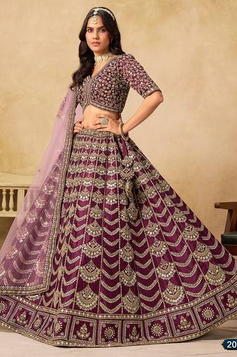 Purple Art Silk Embroidered Semi Stitched Lehenga Choli Size Up To 42