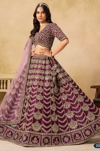 Purple Art Silk Embroidered Semi Stitched Lehenga Choli Size Up To 42
