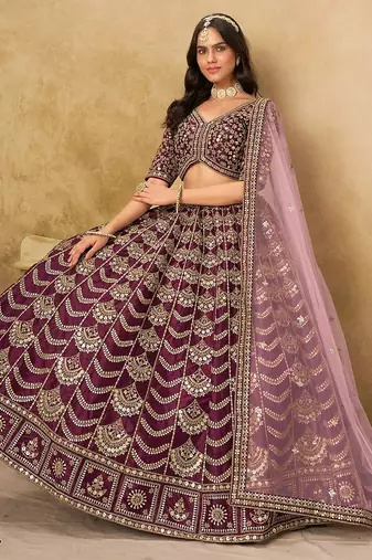 Purple Art Silk Embroidered Semi Stitched Lehenga Choli Size Up To 42