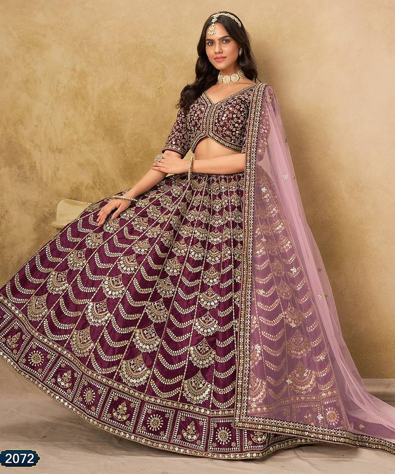 Purple Art Silk Embroidered Semi Stitched Lehenga Choli Size Up To 42