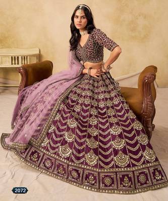Purple Art Silk Embroidered Semi Stitched Lehenga Choli Size Up To 42 3