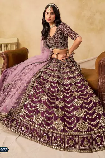 Purple Art Silk Embroidered Semi Stitched Lehenga Choli Size Up To 42