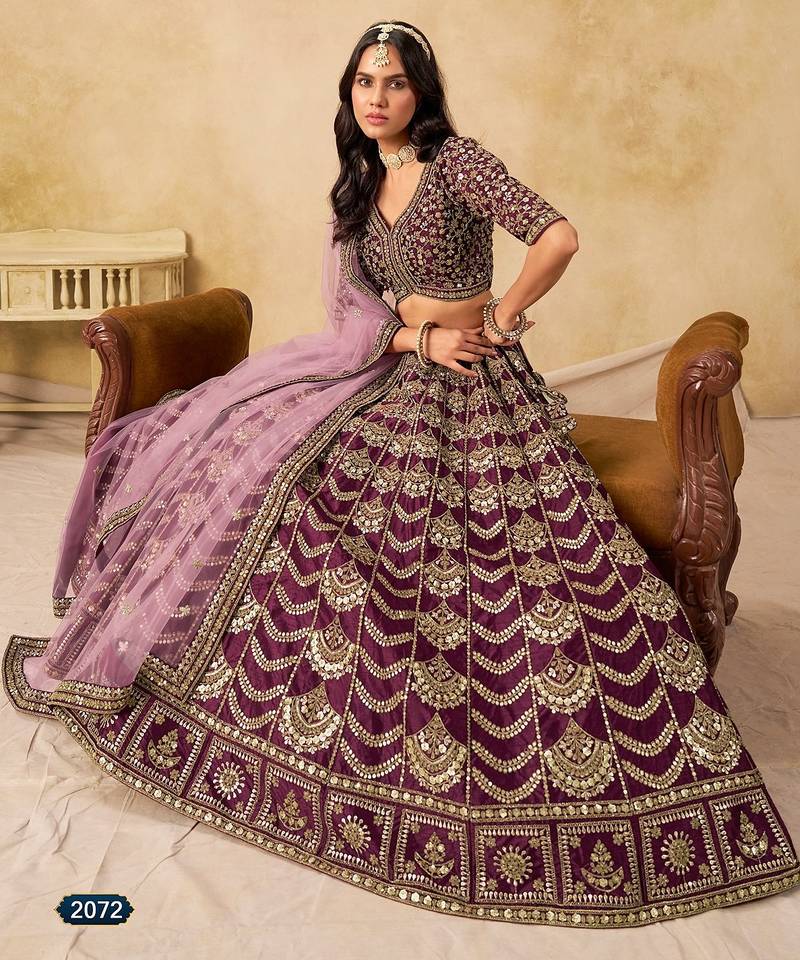 Purple Art Silk Embroidered Semi Stitched Lehenga Choli Size Up To 42