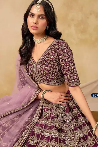 Purple Art Silk Embroidered Semi Stitched Lehenga Choli Size Up To 42