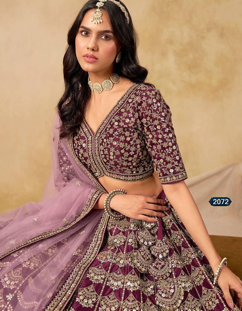 Purple Art Silk Embroidered Semi Stitched Lehenga Choli Size Up To 42