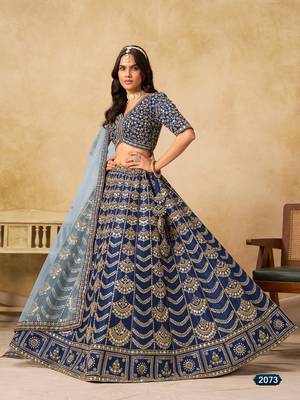 Blue Art Silk Embroidered Semi Stitched Lehenga Choli Size Up To 42 1