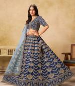 Blue Art Silk Embroidered Semi Stitched Lehenga Choli Size Up To 42