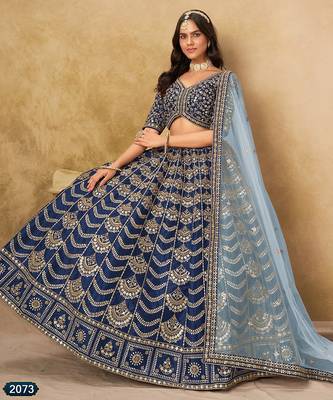 Blue Art Silk Embroidered Semi Stitched Lehenga Choli Size Up To 42 2