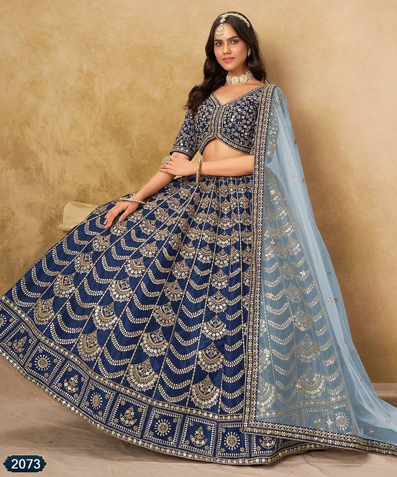 Blue Art Silk Embroidered Semi Stitched Lehenga Choli Size Up To 42