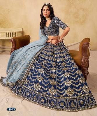 Blue Art Silk Embroidered Semi Stitched Lehenga Choli Size Up To 42 3