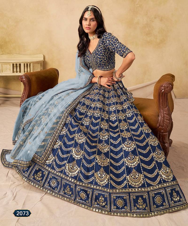 Blue Art Silk Embroidered Semi Stitched Lehenga Choli Size Up To 42