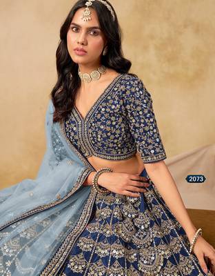 Blue Art Silk Embroidered Semi Stitched Lehenga Choli Size Up To 42 4