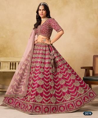 Pink Art Silk Embroidered Semi Stitched Lehenga Choli Size Up To 42 1