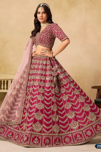 Pink Art Silk Embroidered Semi Stitched Lehenga Choli Size Up To 42