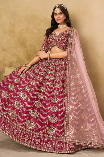 Pink Art Silk Embroidered Semi Stitched Lehenga Choli Size Up To 42