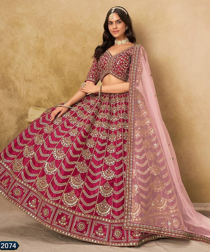Pink Art Silk Embroidered Semi Stitched Lehenga Choli Size Up To 42