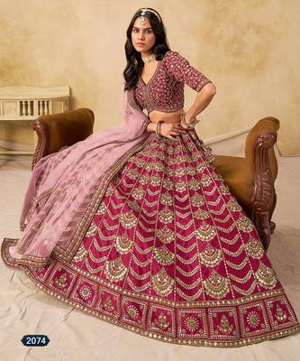 Pink Art Silk Embroidered Semi Stitched Lehenga Choli Size Up To 42 3