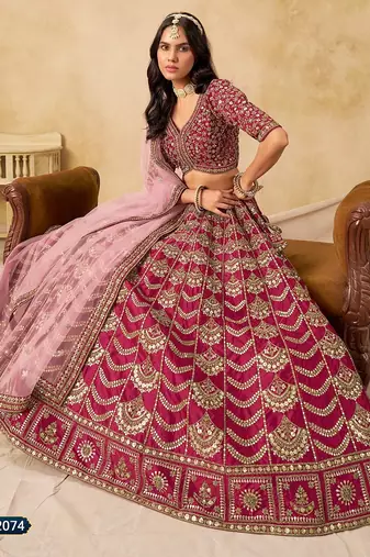 Pink Art Silk Embroidered Semi Stitched Lehenga Choli Size Up To 42